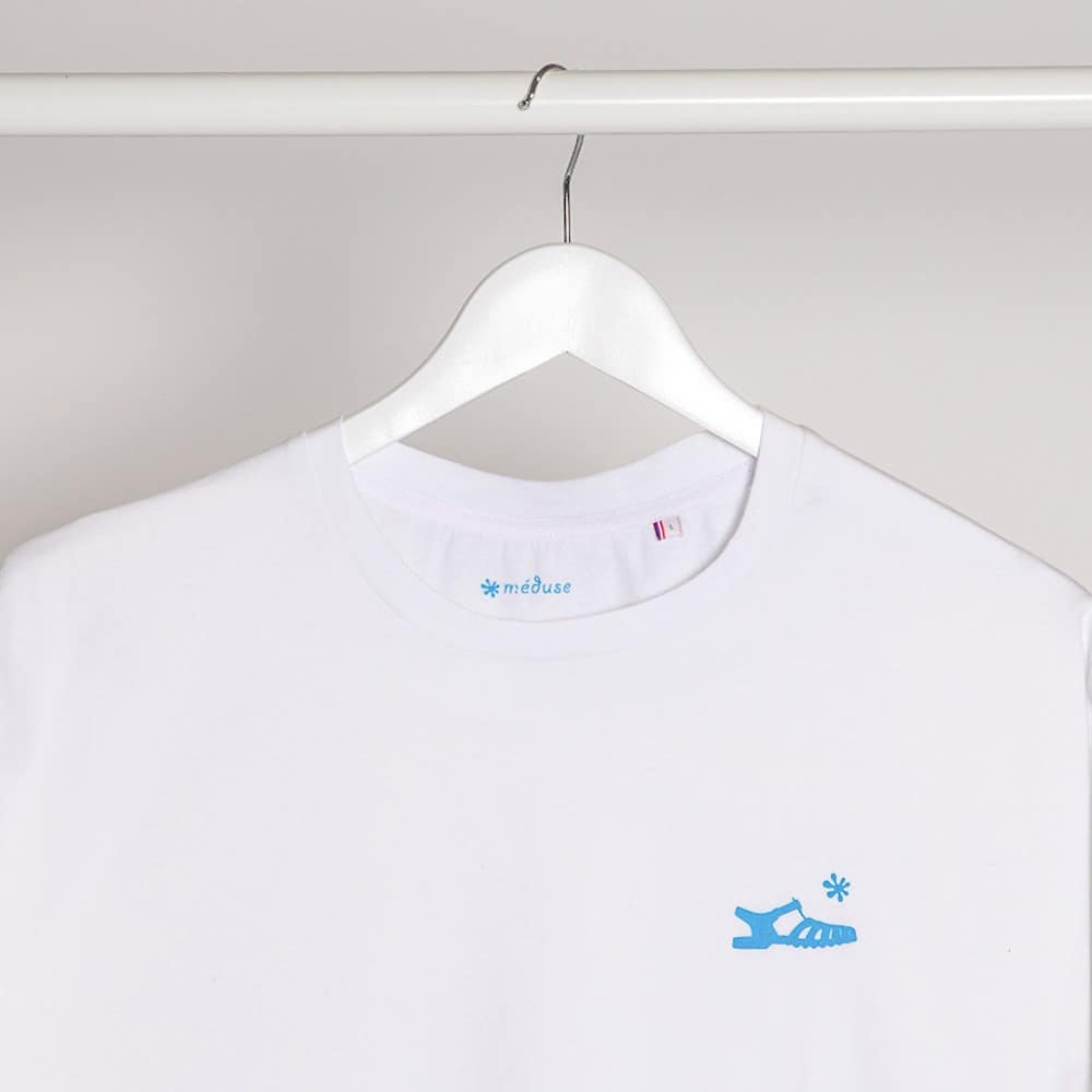 T Shirt Blanc Imprimé Bleu - Image 3